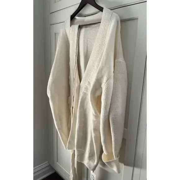 Cider KNIT V-NECK OVERSIZED Wool blend CARDIGAN WITH BELT Ivory Sz. 1XL NWT - Picture 4 of 9